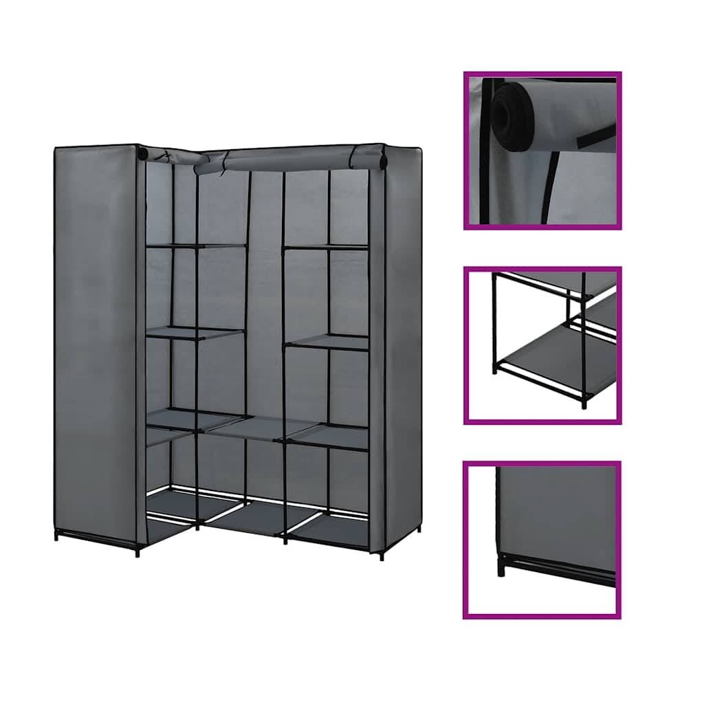 282452 vidaXL Corner Wardrobe Grey 130x87x169 cm