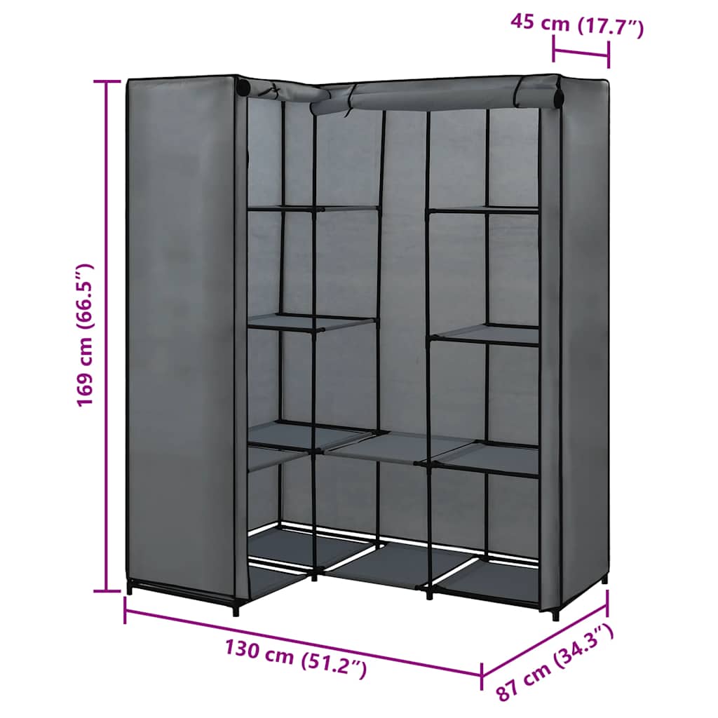 vidaXL Wardrobe | Grey | Iron, Polyester | Compact | Corner Wardrobe