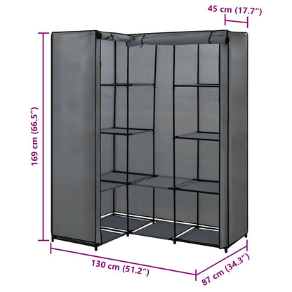 vidaXL Wardrobe | Grey | Iron, Polyester | Compact | Corner Wardrobe