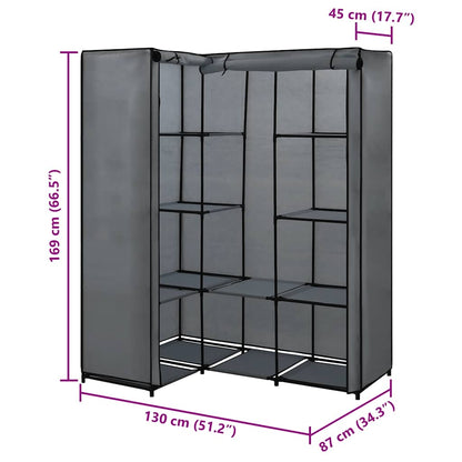 282452 vidaXL Corner Wardrobe Grey 130x87x169 cm