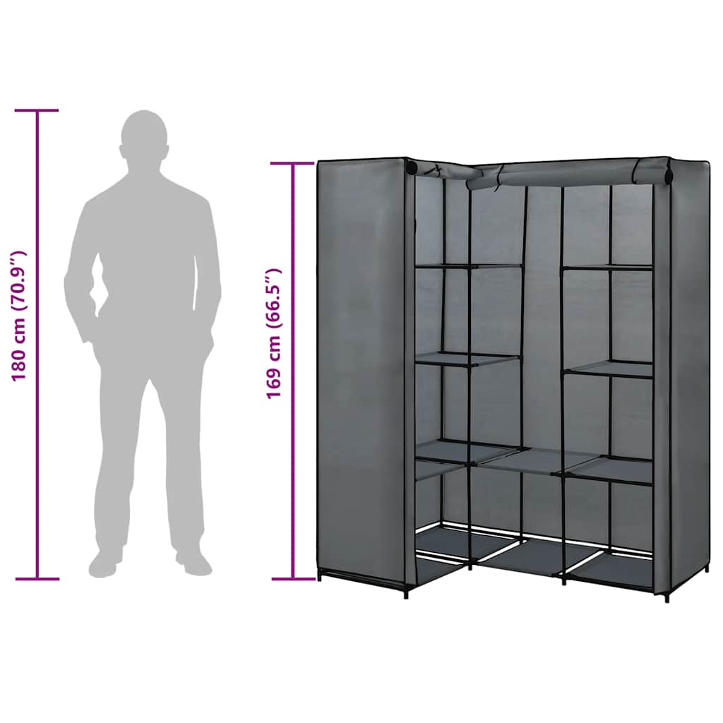 vidaXL Wardrobe | Grey | Iron, Polyester | Compact | Corner Wardrobe