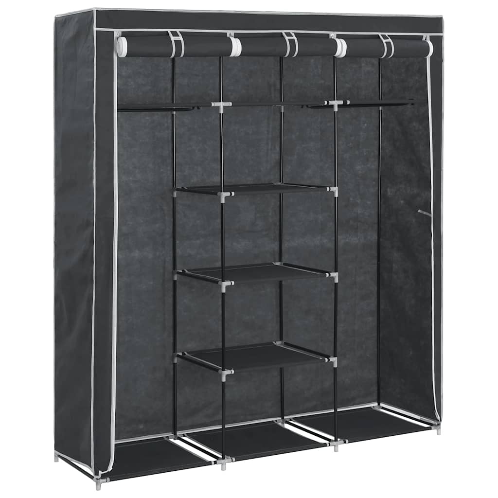 vidaXL Wardrobe with Compartments and Rods Black 150x45x175 cm Fabric