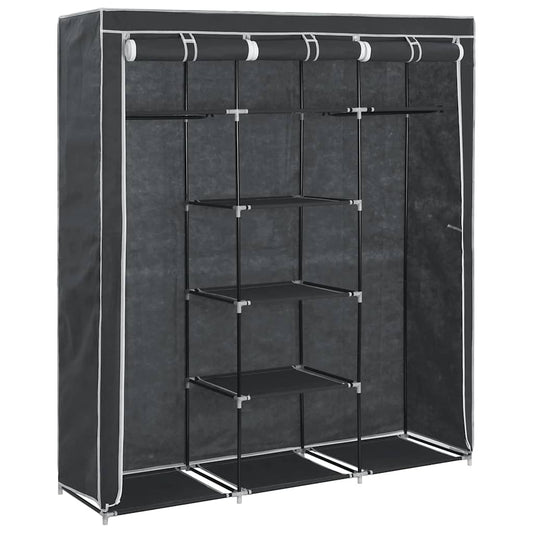 vidaXL Wardrobe | Black | Polyester | Large | Collapsible | Rectangular