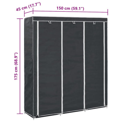 282453 vidaXL Wardrobe with Compartments and Rods Black 150x45x175 cm Fabric