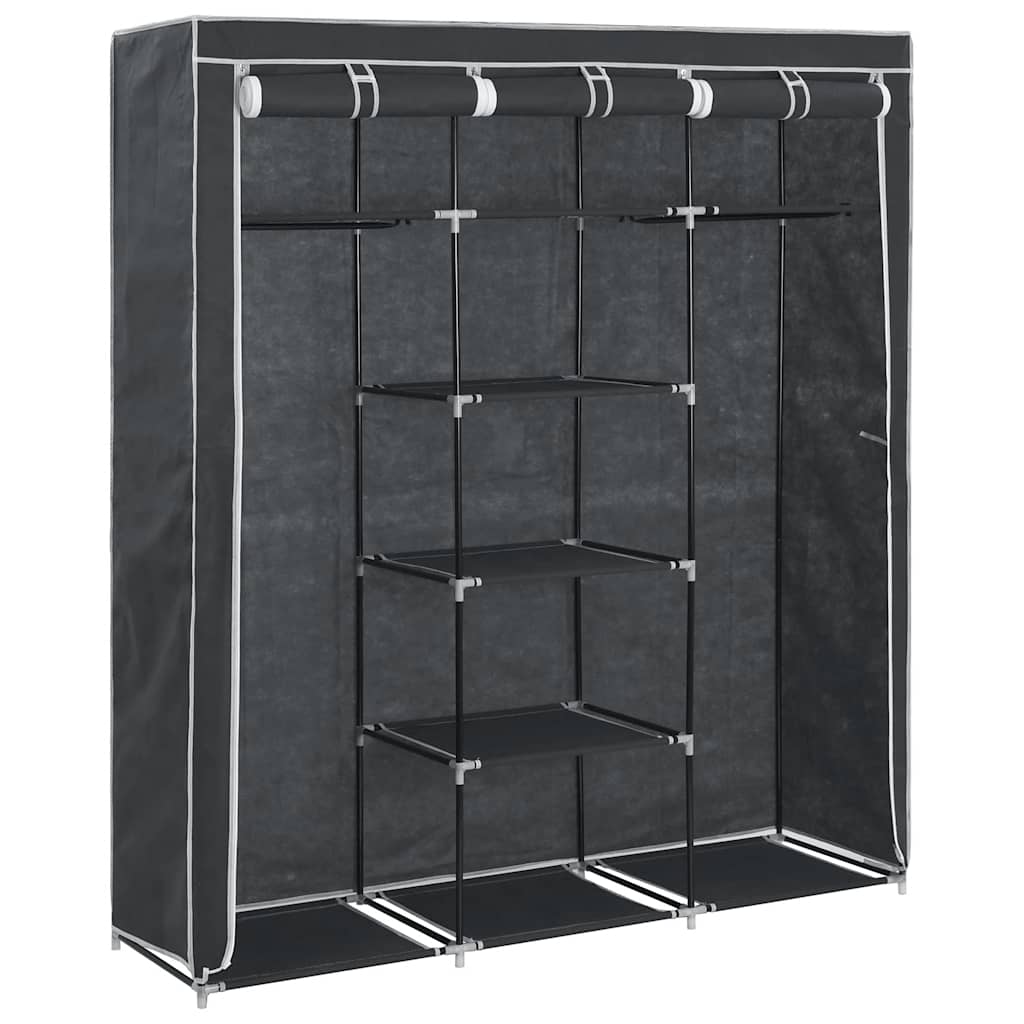 282453 vidaXL Wardrobe with Compartments and Rods Black 150x45x175 cm Fabric