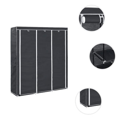 282453 vidaXL Wardrobe with Compartments and Rods Black 150x45x175 cm Fabric