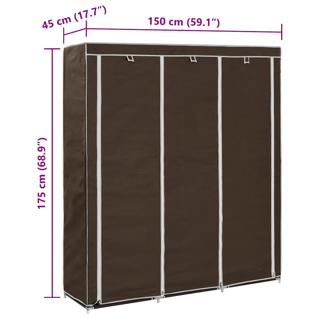 vidaXL Wardrobe with Compartments and Rods Brown 150x45x175 cm Fabric