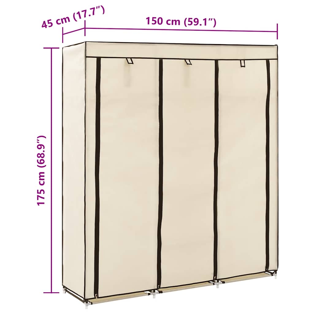 vidaXL Wardrobe with Compartments and Rods Cream 150x45x175 cm Fabric