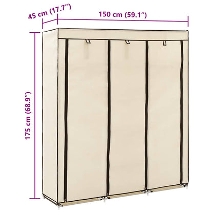 vidaXL Wardrobe with Compartments and Rods Cream 150x45x175 cm Fabric