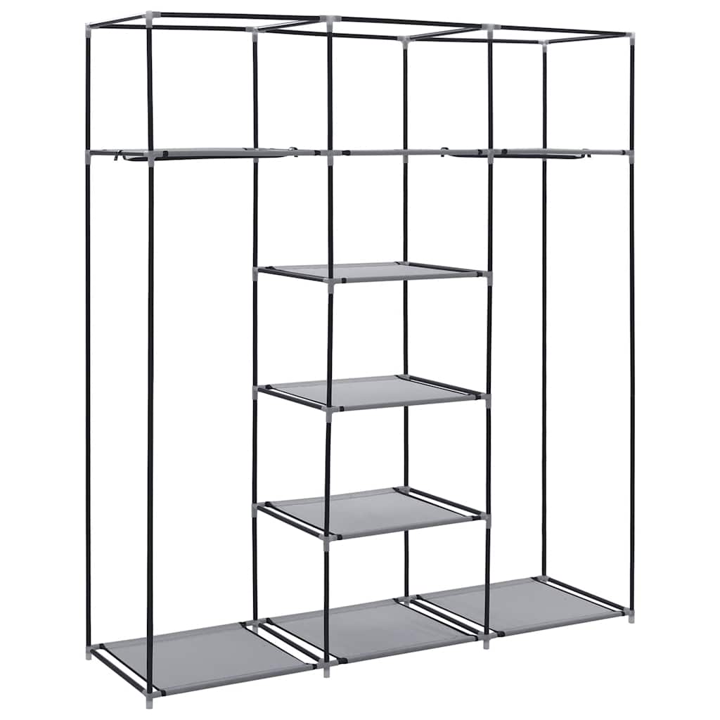 282456 vidaXL Wardrobe with Compartments and Rods Grey 150x45x175 cm Fabric