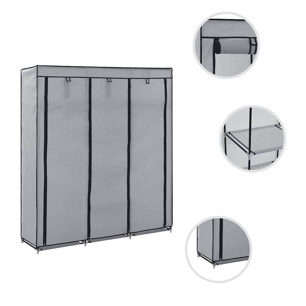 282456 vidaXL Wardrobe with Compartments and Rods Grey 150x45x175 cm Fabric