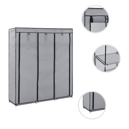 282456 vidaXL Wardrobe with Compartments and Rods Grey 150x45x175 cm Fabric