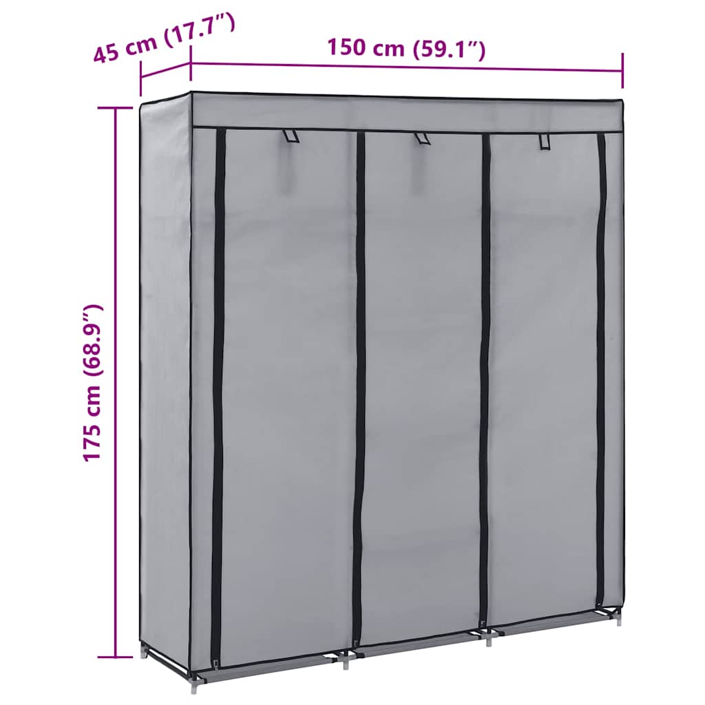282456 vidaXL Wardrobe with Compartments and Rods Grey 150x45x175 cm Fabric