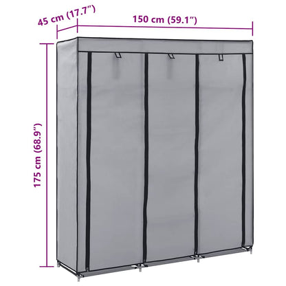 282456 vidaXL Wardrobe with Compartments and Rods Grey 150x45x175 cm Fabric