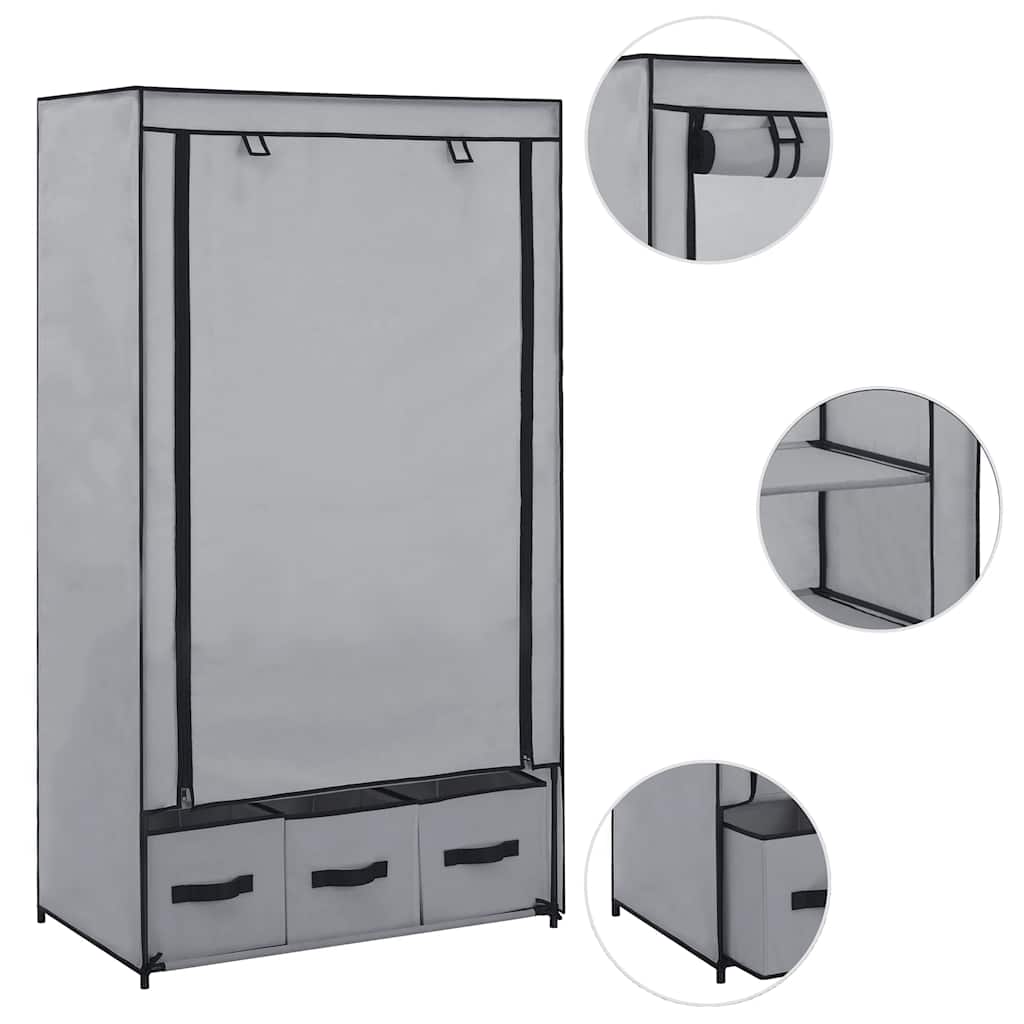 282460 vidaXL Wardrobe Grey 87x49x159 cm Fabric