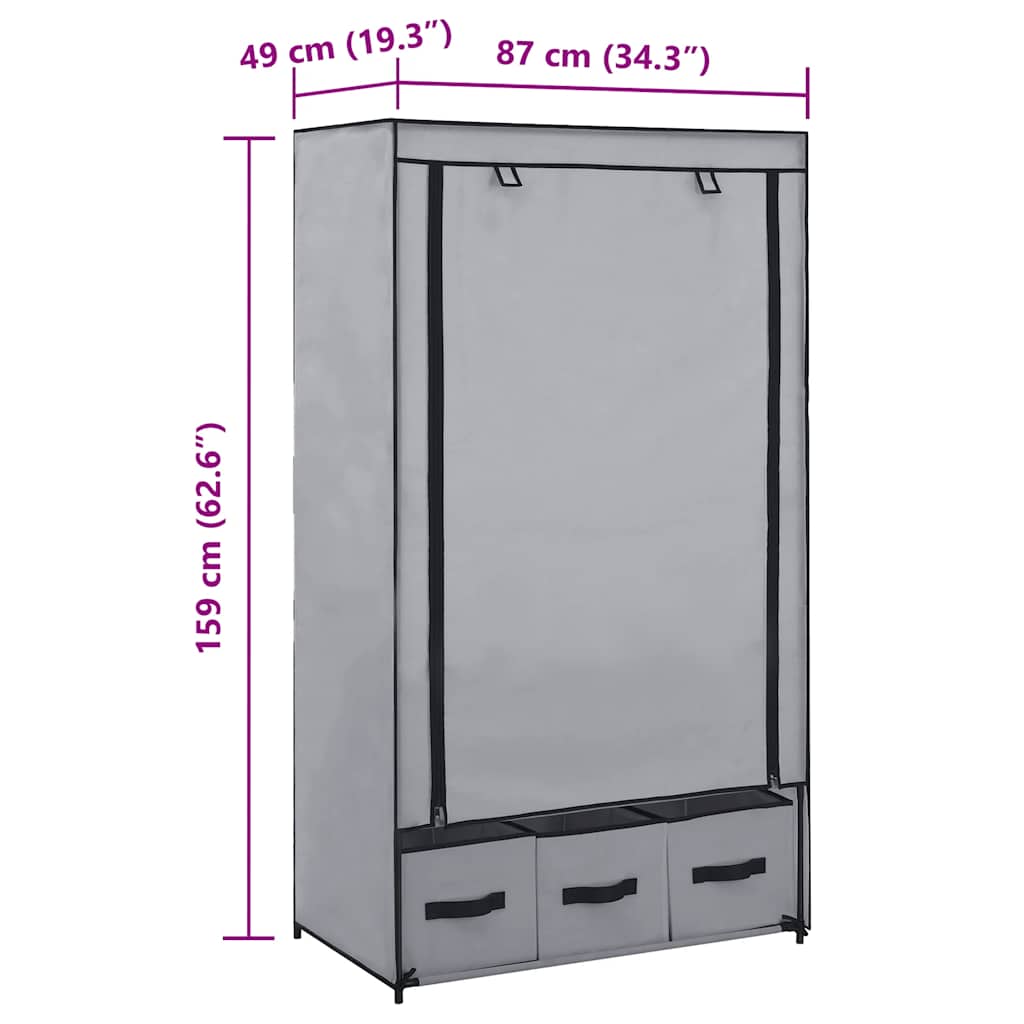 vidaXL Wardrobe Grey 87x49x159 cm Fabric