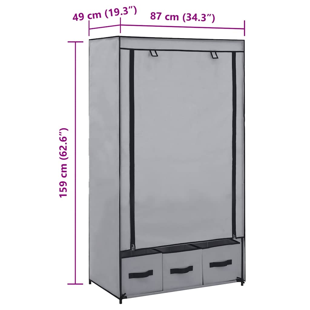 282460 vidaXL Wardrobe Grey 87x49x159 cm Fabric