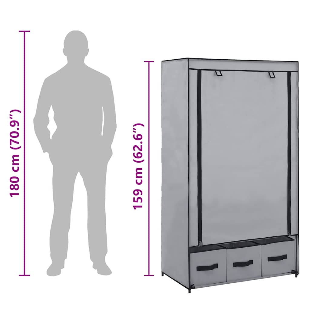 282460 vidaXL Wardrobe Grey 87x49x159 cm Fabric