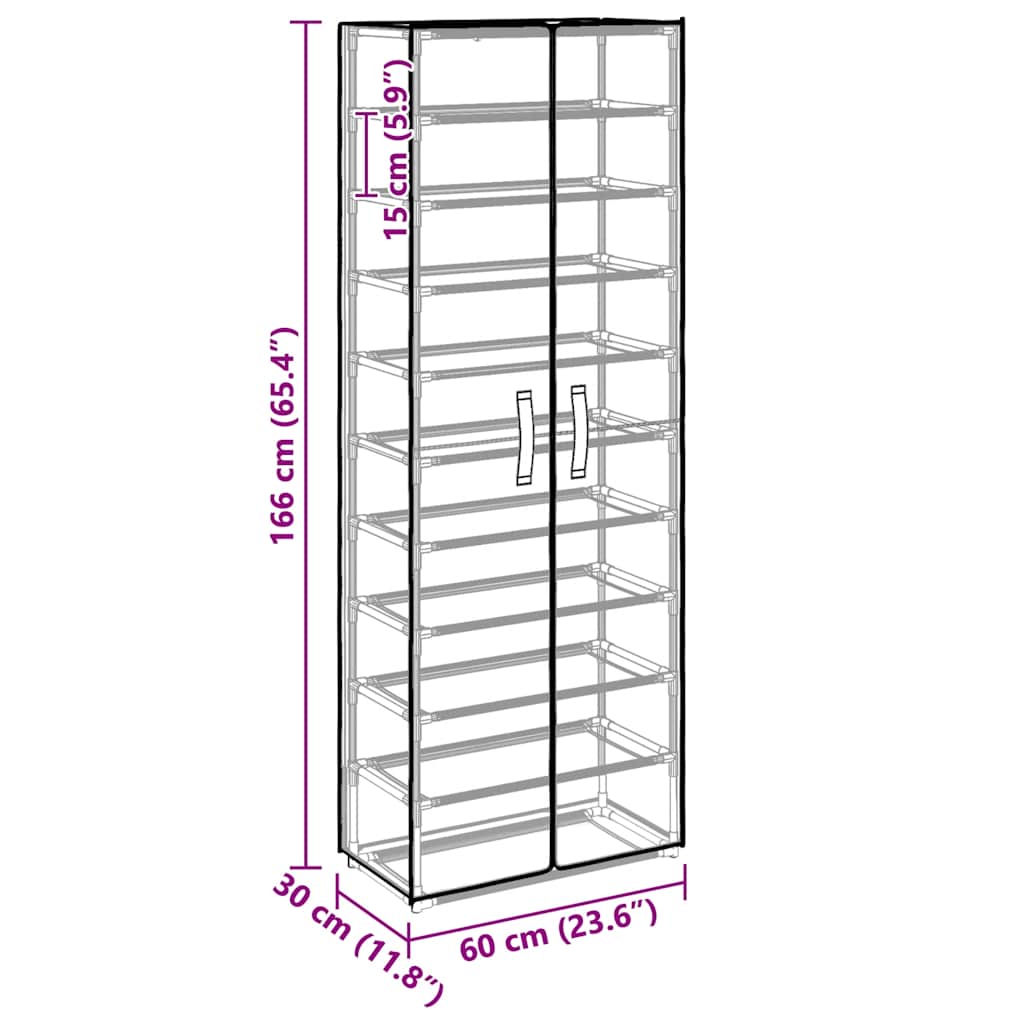 vidaXL Shoe Cabinet Black 60x30x166 cm Fabric