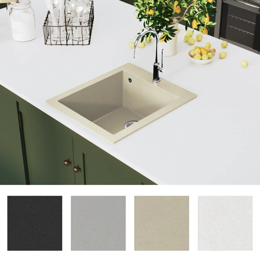 vidaXL Granite Kitchen Sink Single Basin Beige