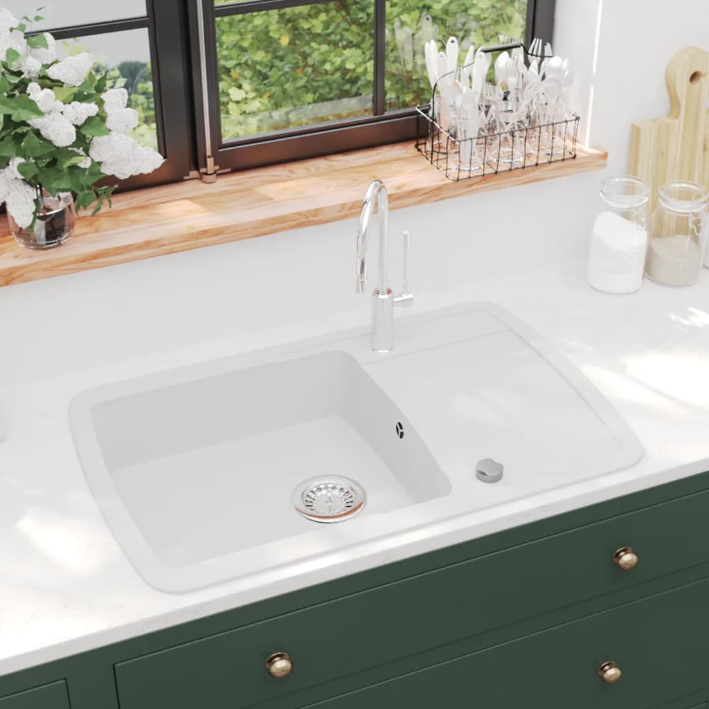 vidaXL Granite Kitchen Sink Single Basin White