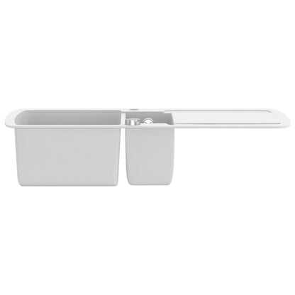 vidaXL Granite Kitchen Sink Double Basins White