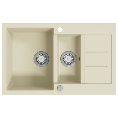 vidaXL Granite Kitchen Sink Double Basins Beige