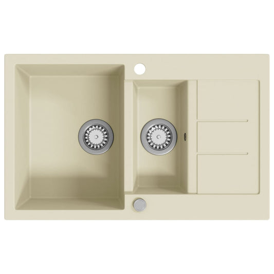 vidaXL Granite Kitchen Sink Double Basins Beige