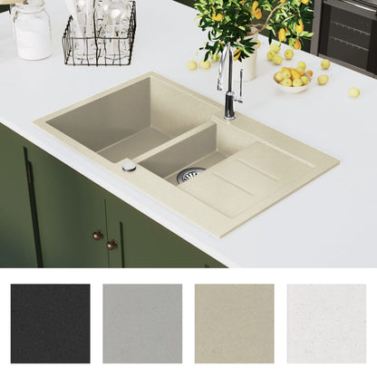 vidaXL Granite Kitchen Sink Double Basins Beige