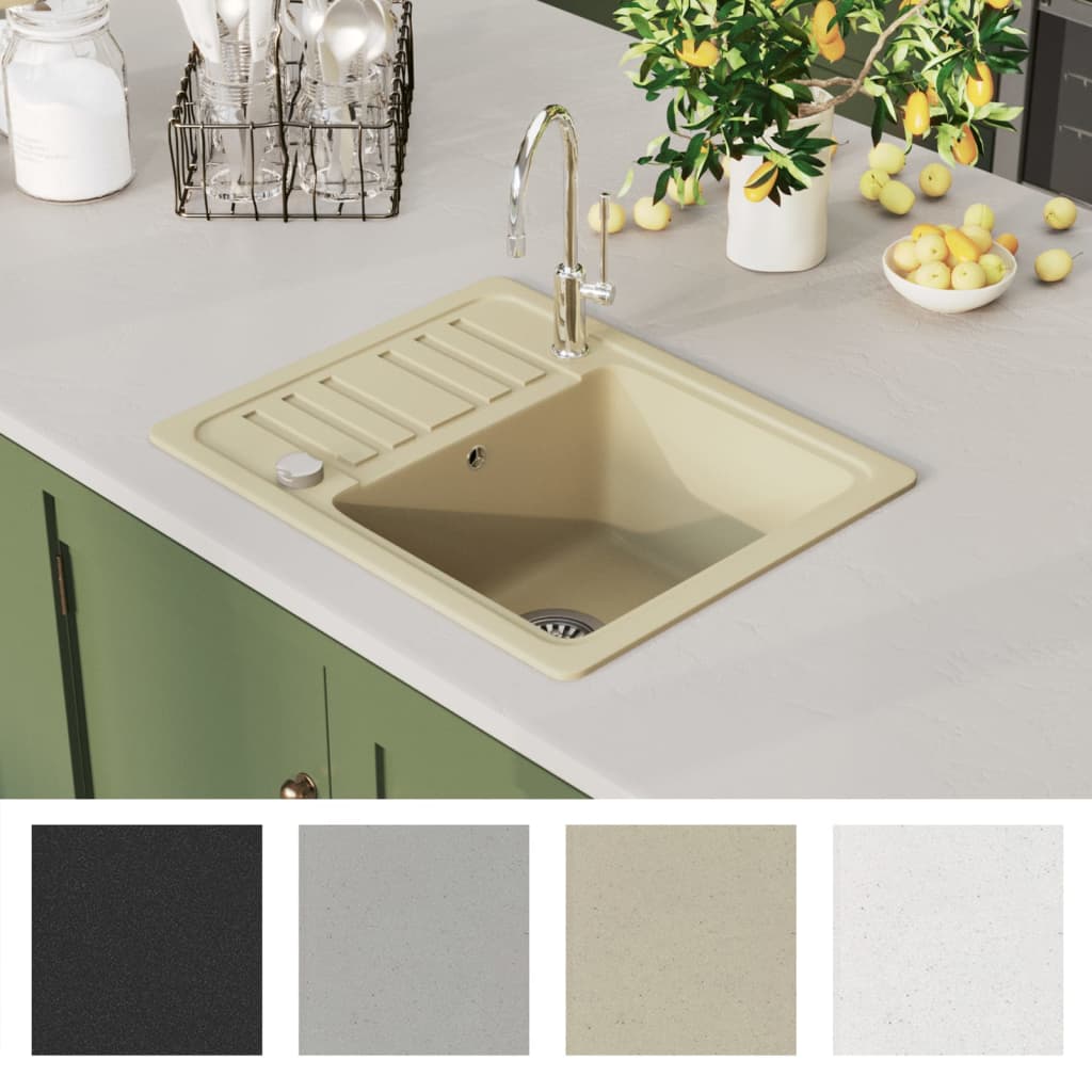 vidaXL Granite Kitchen Sink Single Basin Beige