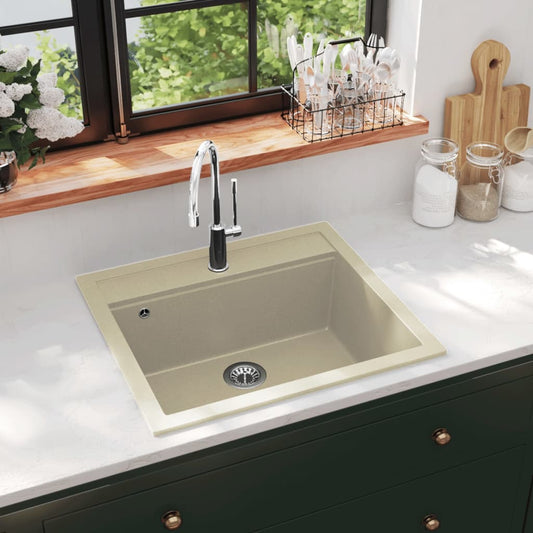 vidaXL Granite Kitchen Sink Single Basin Beige