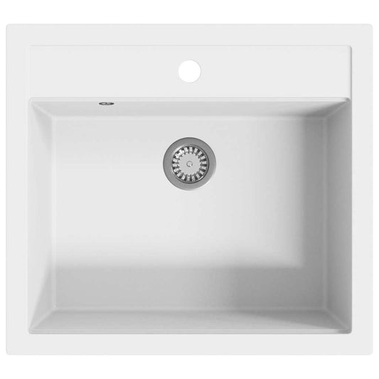 vidaXL Granite Kitchen Sink Single Basin White