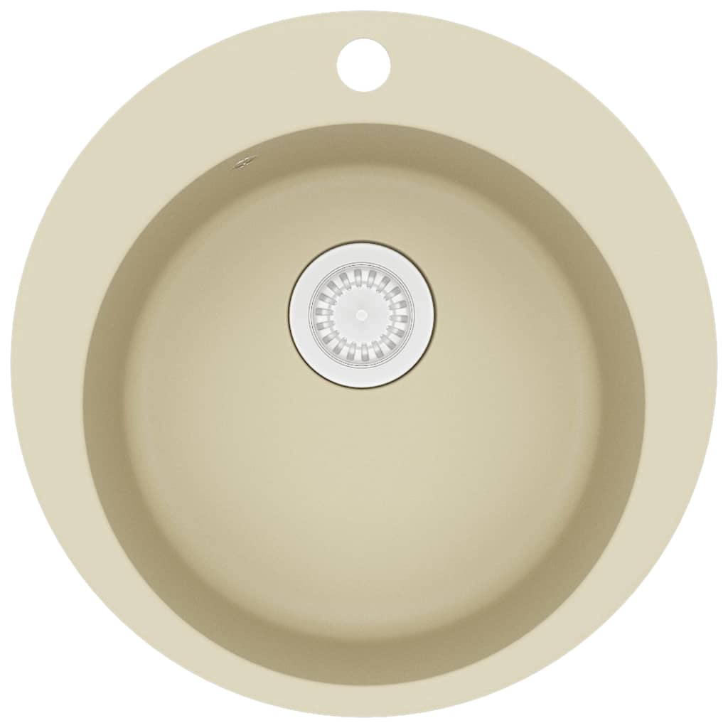 vidaXL Granite Kitchen Sink Single Basin Round Beige