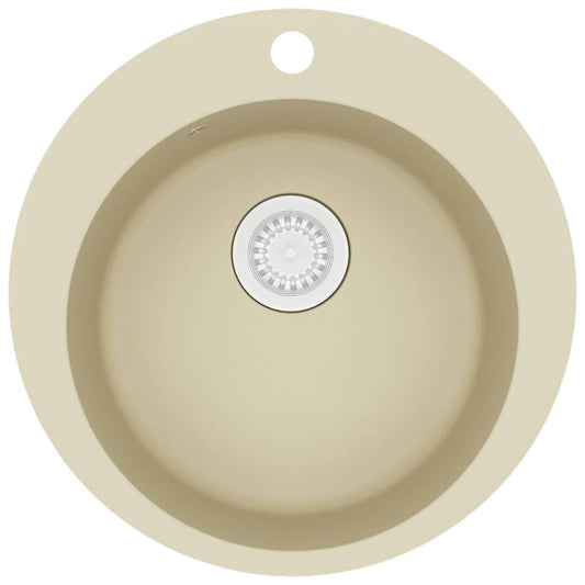 vidaXL Granite Kitchen Sink Single Basin Round Beige