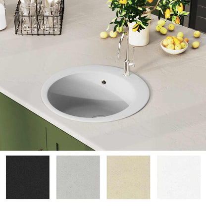 vidaXL Granite Kitchen Sink Single Basin Round White