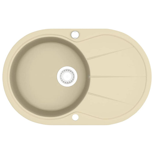 vidaXL Granite Kitchen Sink Single Basin Oval Beige
