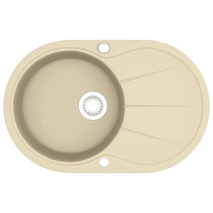 vidaXL Granite Kitchen Sink Single Basin Oval Beige