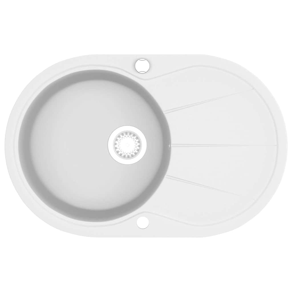 vidaXL Granite Kitchen Sink Single Basin Oval White