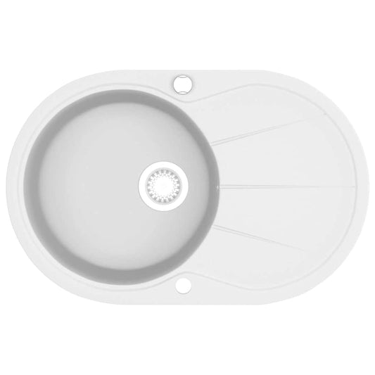 vidaXL Granite Kitchen Sink Single Basin Oval White