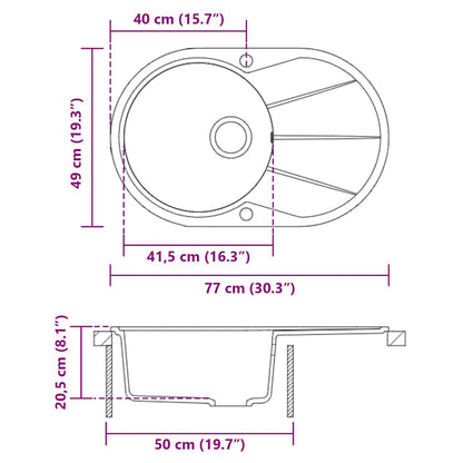 vidaXL Granite Kitchen Sink Single Basin Oval White