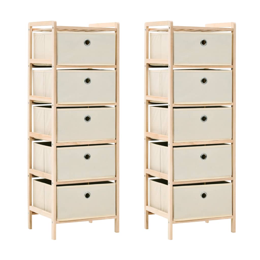 vidaXL Storage Racks with 5 Fabric Baskets 2 pcs Beige Cedar Wood