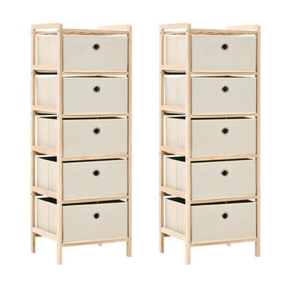 vidaXL Storage Racks with 5 Fabric Baskets 2 pcs Beige Cedar Wood