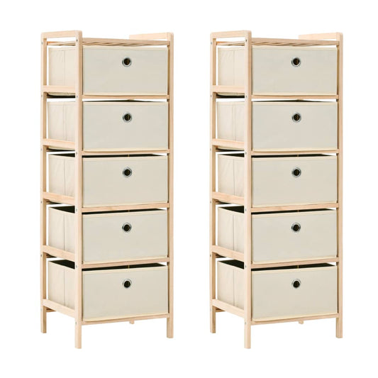 vidaXL Storage Racks with 5 Fabric Baskets 2 pcs Beige Cedar Wood