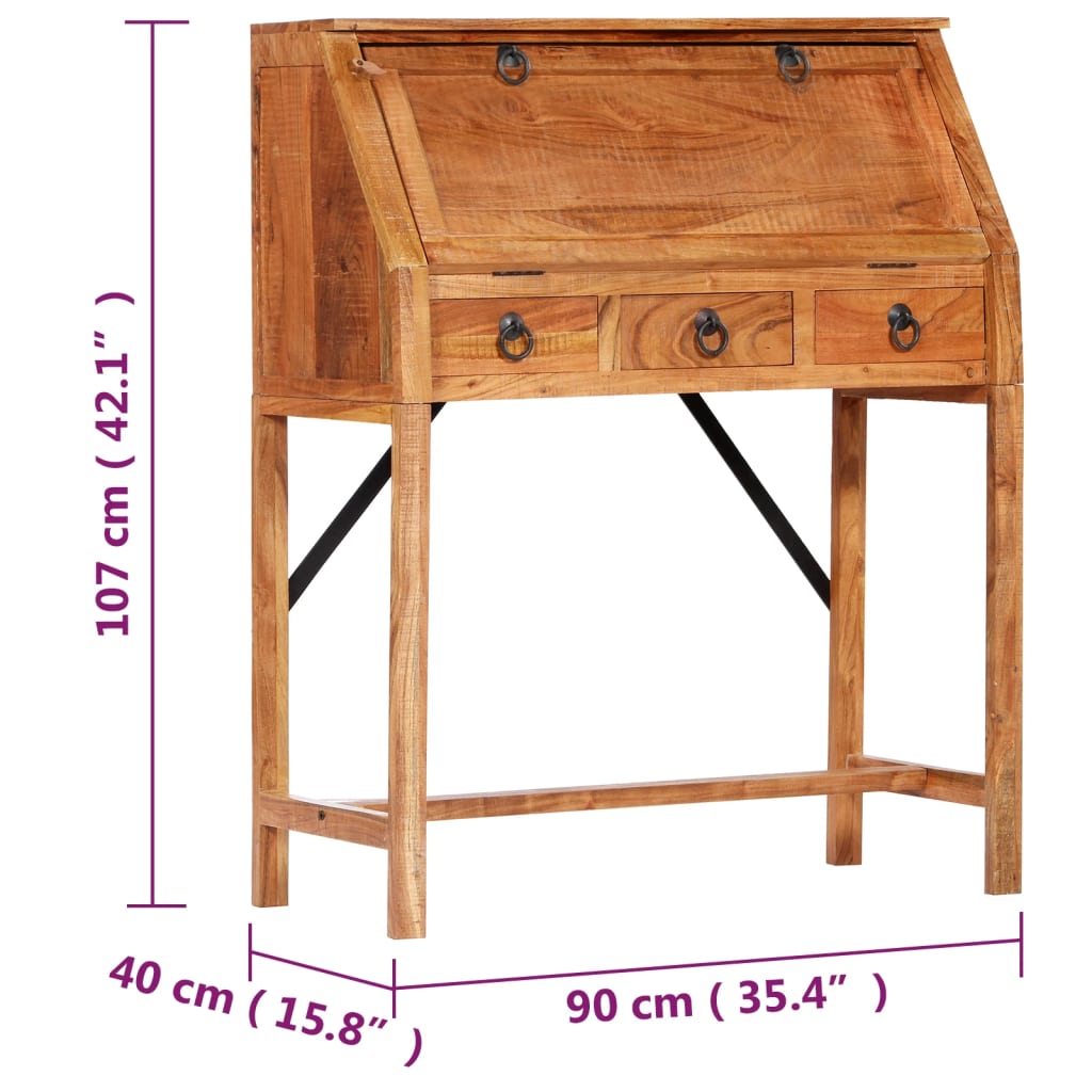 248098 vidaXL Writing Desk 90x40x107cm Solid Acacia Wood