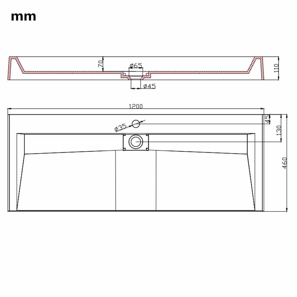 vidaXL Wash Basin 120x46x11 cm Mineral Cast/Marble Cast White