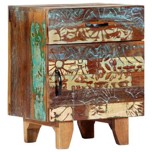 vidaXL Hand Carved Bedside Cabinet 40x30x50 cm Solid Reclaimed Wood