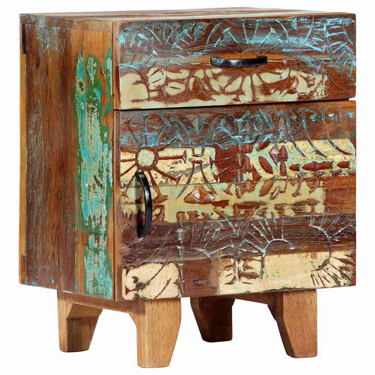 247911 vidaXL Hand Carved Bedside Cabinet 40x30x50 cm Solid Reclaimed Wood