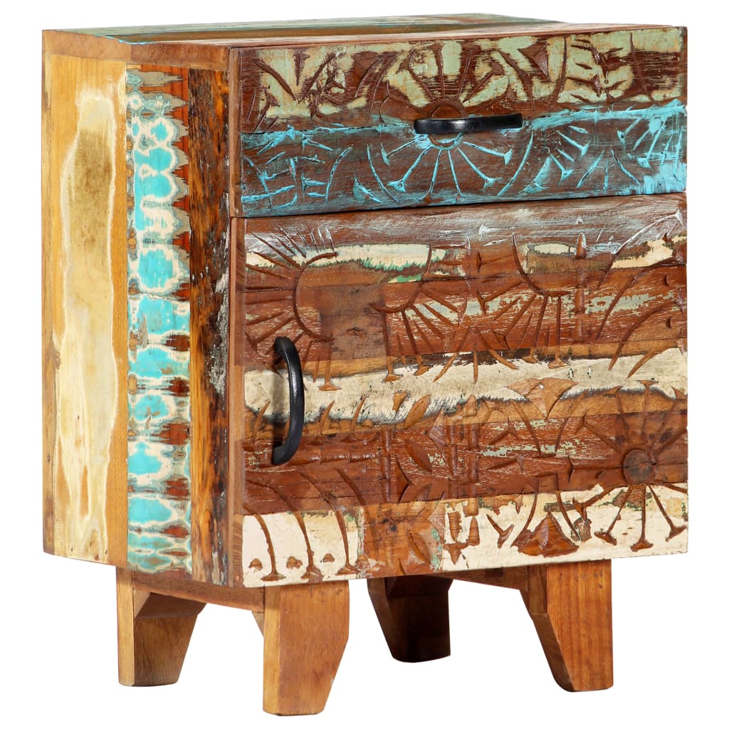 vidaXL Bed Cabinet | Multicolour | Solid reclaimed wood | 50cm | Drawers
