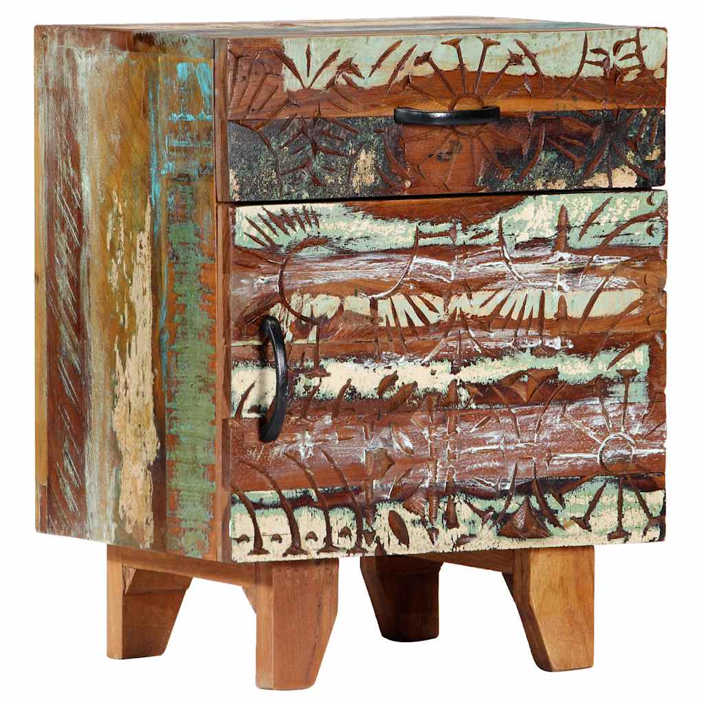 247911 vidaXL Hand Carved Bedside Cabinet 40x30x50 cm Solid Reclaimed Wood