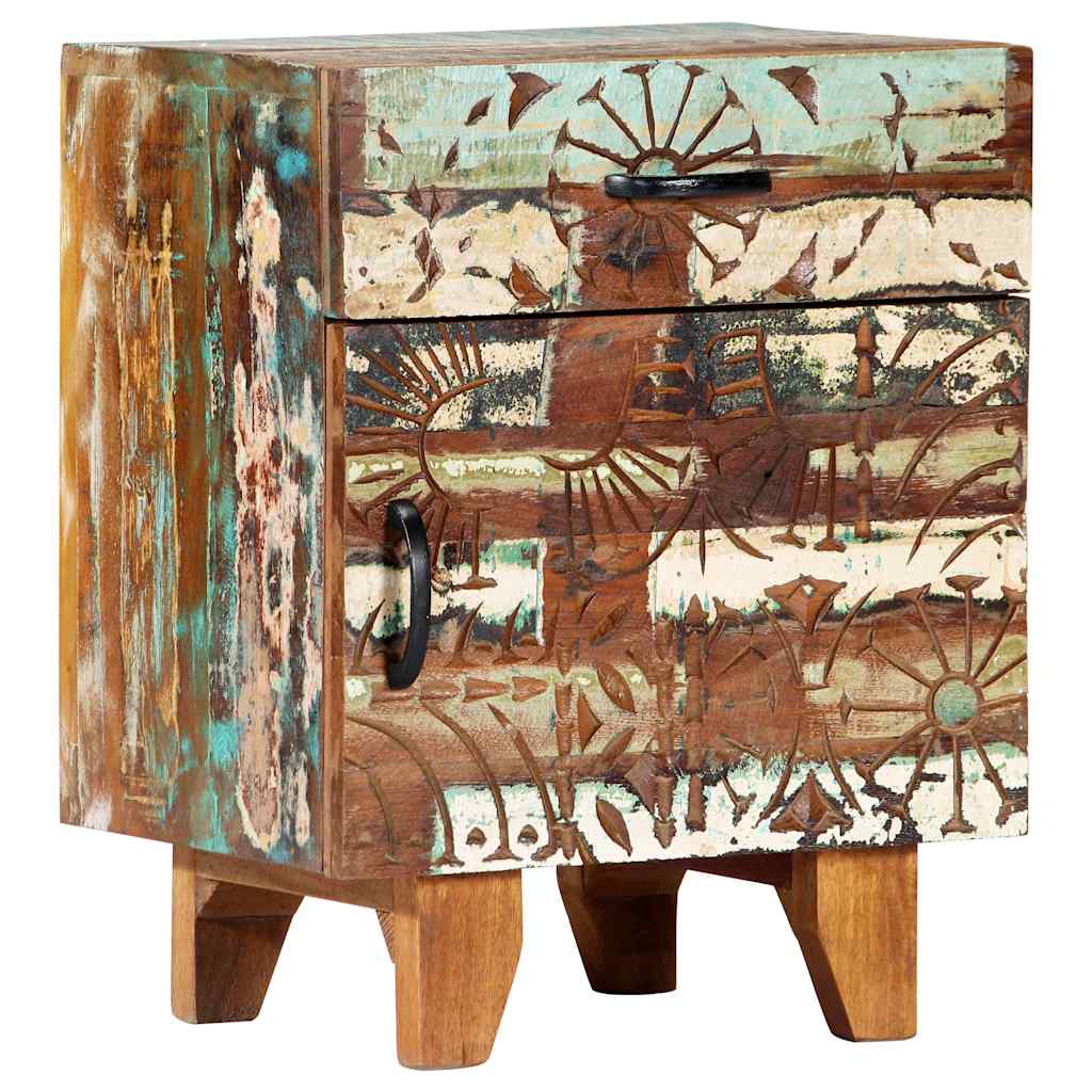 247911 vidaXL Hand Carved Bedside Cabinet 40x30x50 cm Solid Reclaimed Wood